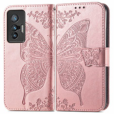 Coque Portefeuille Papillon Livre Cuir Etui Clapet pour Vivo X70t Rose