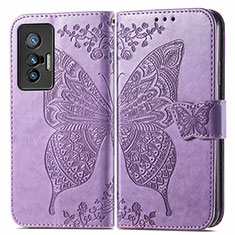 Coque Portefeuille Papillon Livre Cuir Etui Clapet pour Vivo X70t Violet Clair