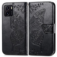 Coque Portefeuille Papillon Livre Cuir Etui Clapet pour Vivo Y01 Noir