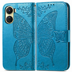 Coque Portefeuille Papillon Livre Cuir Etui Clapet pour Vivo Y02S Bleu