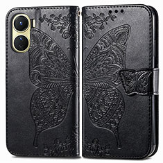 Coque Portefeuille Papillon Livre Cuir Etui Clapet pour Vivo Y02S Noir