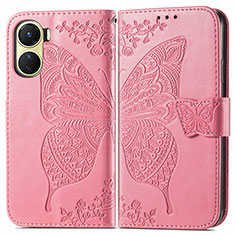 Coque Portefeuille Papillon Livre Cuir Etui Clapet pour Vivo Y02S Rose Rouge