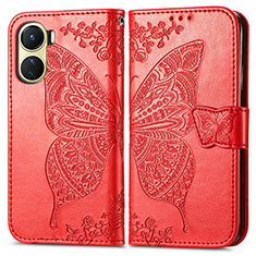 Coque Portefeuille Papillon Livre Cuir Etui Clapet pour Vivo Y02S Rouge