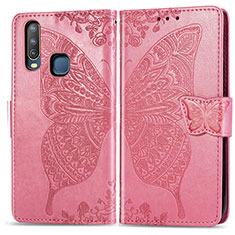 Coque Portefeuille Papillon Livre Cuir Etui Clapet pour Vivo Y11 Rose Rouge