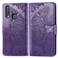 Coque Portefeuille Papillon Livre Cuir Etui Clapet pour Vivo Y11 Violet