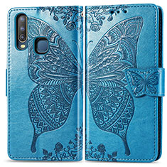 Coque Portefeuille Papillon Livre Cuir Etui Clapet pour Vivo Y12 Bleu