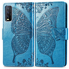 Coque Portefeuille Papillon Livre Cuir Etui Clapet pour Vivo Y12A Bleu