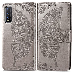 Coque Portefeuille Papillon Livre Cuir Etui Clapet pour Vivo Y12A Gris