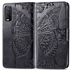 Coque Portefeuille Papillon Livre Cuir Etui Clapet pour Vivo Y12A Noir