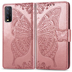 Coque Portefeuille Papillon Livre Cuir Etui Clapet pour Vivo Y12A Rose