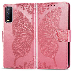 Coque Portefeuille Papillon Livre Cuir Etui Clapet pour Vivo Y12A Rose Rouge