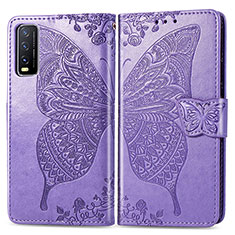 Coque Portefeuille Papillon Livre Cuir Etui Clapet pour Vivo Y12A Violet Clair