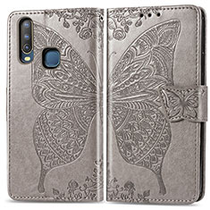 Coque Portefeuille Papillon Livre Cuir Etui Clapet pour Vivo Y15 Gris