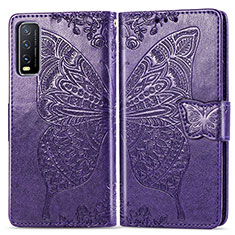 Coque Portefeuille Papillon Livre Cuir Etui Clapet pour Vivo Y20s G Violet