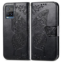 Coque Portefeuille Papillon Livre Cuir Etui Clapet pour Vivo Y21 Noir