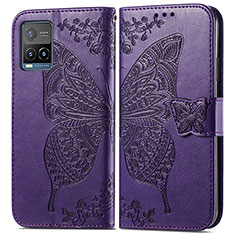 Coque Portefeuille Papillon Livre Cuir Etui Clapet pour Vivo Y21 Violet