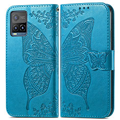 Coque Portefeuille Papillon Livre Cuir Etui Clapet pour Vivo Y21a Bleu