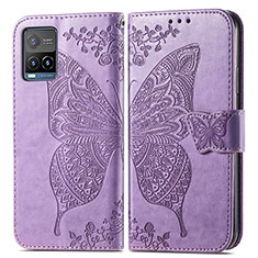 Coque Portefeuille Papillon Livre Cuir Etui Clapet pour Vivo Y21s Violet Clair