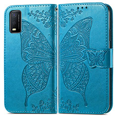 Coque Portefeuille Papillon Livre Cuir Etui Clapet pour Vivo Y3s (2021) Bleu