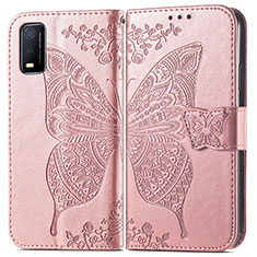 Coque Portefeuille Papillon Livre Cuir Etui Clapet pour Vivo Y3s (2021) Rose