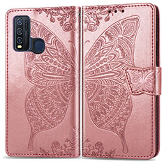 Coque Portefeuille Papillon Livre Cuir Etui Clapet pour Vivo Y50 Rose