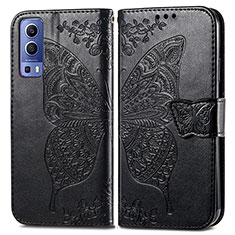 Coque Portefeuille Papillon Livre Cuir Etui Clapet pour Vivo Y52 5G Noir