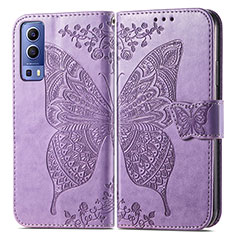 Coque Portefeuille Papillon Livre Cuir Etui Clapet pour Vivo Y52 5G Violet Clair