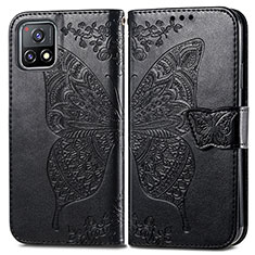 Coque Portefeuille Papillon Livre Cuir Etui Clapet pour Vivo Y52s 5G Noir