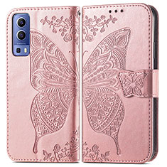 Coque Portefeuille Papillon Livre Cuir Etui Clapet pour Vivo Y72 5G Rose