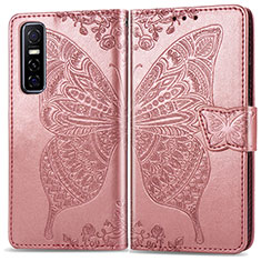 Coque Portefeuille Papillon Livre Cuir Etui Clapet pour Vivo Y73s 5G Rose