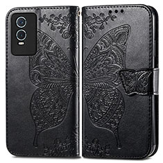 Coque Portefeuille Papillon Livre Cuir Etui Clapet pour Vivo Y74s 5G Noir