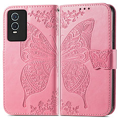 Coque Portefeuille Papillon Livre Cuir Etui Clapet pour Vivo Y74s 5G Rose Rouge