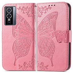 Coque Portefeuille Papillon Livre Cuir Etui Clapet pour Vivo Y76 5G Rose Rouge