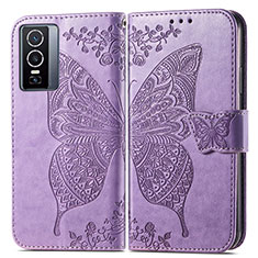 Coque Portefeuille Papillon Livre Cuir Etui Clapet pour Vivo Y76 5G Violet Clair