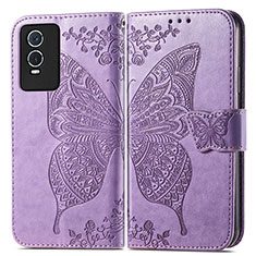 Coque Portefeuille Papillon Livre Cuir Etui Clapet pour Vivo Y76s 5G Violet Clair