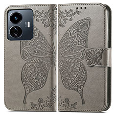 Coque Portefeuille Papillon Livre Cuir Etui Clapet pour Vivo Y77 5G Gris