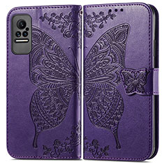 Coque Portefeuille Papillon Livre Cuir Etui Clapet pour Xiaomi Civi 1S 5G Violet