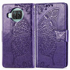 Coque Portefeuille Papillon Livre Cuir Etui Clapet pour Xiaomi Mi 10i 5G Violet