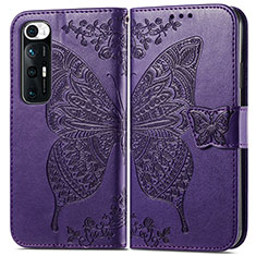 Coque Portefeuille Papillon Livre Cuir Etui Clapet pour Xiaomi Mi 10S 5G Violet