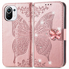 Coque Portefeuille Papillon Livre Cuir Etui Clapet pour Xiaomi Mi 11 Lite 4G Rose