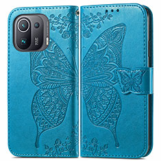 Coque Portefeuille Papillon Livre Cuir Etui Clapet pour Xiaomi Mi 11 Pro 5G Bleu