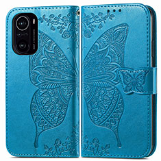 Coque Portefeuille Papillon Livre Cuir Etui Clapet pour Xiaomi Mi 11i 5G Bleu