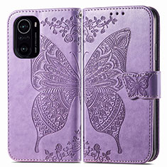 Coque Portefeuille Papillon Livre Cuir Etui Clapet pour Xiaomi Mi 11i 5G Violet Clair