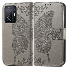 Coque Portefeuille Papillon Livre Cuir Etui Clapet pour Xiaomi Mi 11T 5G Gris