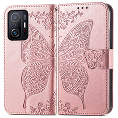 Coque Portefeuille Papillon Livre Cuir Etui Clapet pour Xiaomi Mi 11T 5G Rose