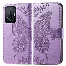 Coque Portefeuille Papillon Livre Cuir Etui Clapet pour Xiaomi Mi 11T 5G Violet Clair