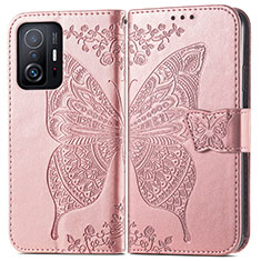 Coque Portefeuille Papillon Livre Cuir Etui Clapet pour Xiaomi Mi 11T Pro 5G Rose