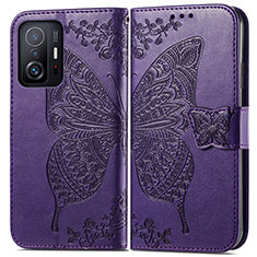 Coque Portefeuille Papillon Livre Cuir Etui Clapet pour Xiaomi Mi 11T Pro 5G Violet