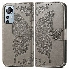 Coque Portefeuille Papillon Livre Cuir Etui Clapet pour Xiaomi Mi 12 5G Gris