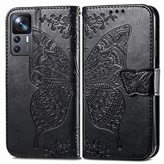 Coque Portefeuille Papillon Livre Cuir Etui Clapet pour Xiaomi Mi 12T 5G Noir